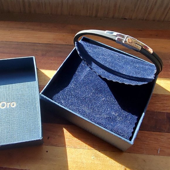 Bracelet or Anklet Italian "di fulco" Gioielli S.Steel Black Rubber Sailor Gold - Picture 7 of 10